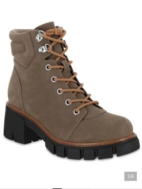 Mia super luxe faux suede chunky hiking combat boots in taupe 💗